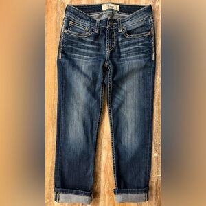 BKE GIRLS Adelyn Crop Stretch Jeans Dark Wash Distressed Cuffed Size 14 Youth